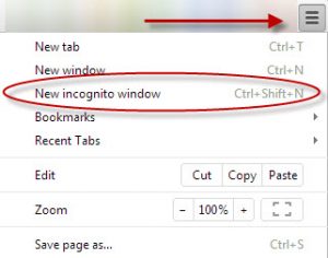Chrome incognito search
